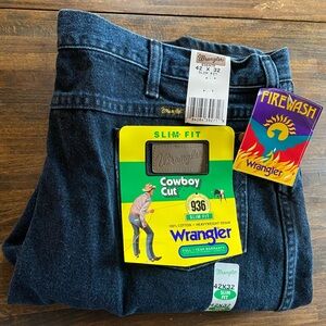 Wrangler 936NTF Cowboy Cut Slim Fit Jeans Mens 42x32 Firewash Dark Indigo NWT